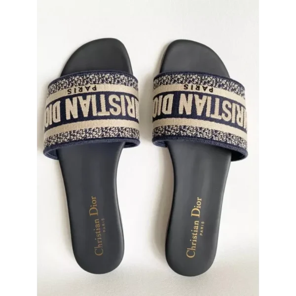 CHRISTIAN DIOR DWAY NAVY BLUE FABRIC SLIDES